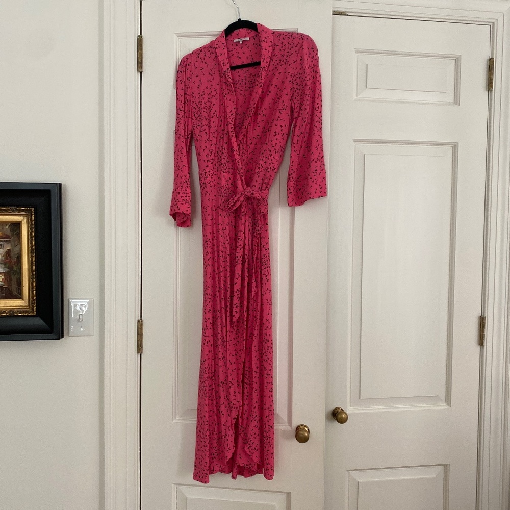 Ganni size 38 pink long wrap dress